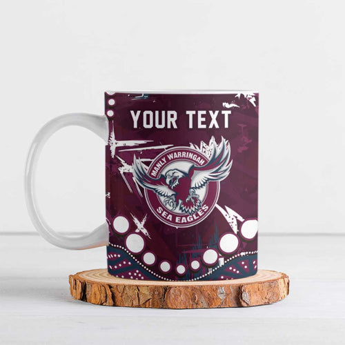 Personalized Manly Warringah Sea Eagles Ceramic Mug Aboriginal Pattern with Graffiti Style Design