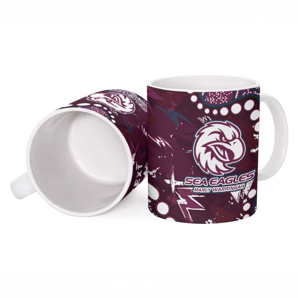 Personalized Manly Warringah Sea Eagles Ceramic Mug Aboriginal Pattern with Graffiti Style Design