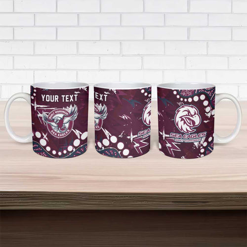 Personalized Manly Warringah Sea Eagles Ceramic Mug Aboriginal Pattern with Graffiti Style Design