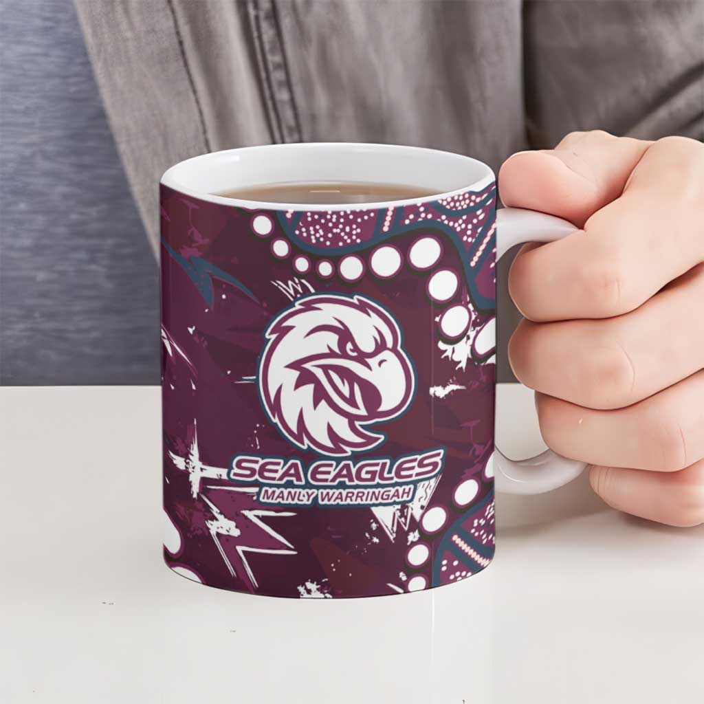 Personalized Manly Warringah Sea Eagles Ceramic Mug Aboriginal Pattern with Graffiti Style Design