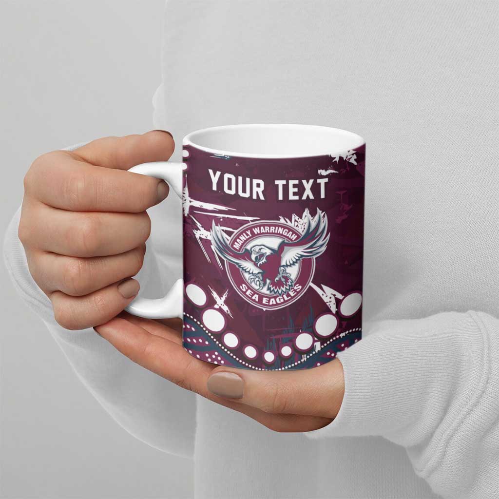 Personalized Manly Warringah Sea Eagles Ceramic Mug Aboriginal Pattern with Graffiti Style Design
