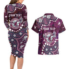 Personalized Manly Warringah Sea Eagles Couples Matching Long Sleeve Bodycon Dress and Hawaiian Shirt Aboriginal Pattern with Graffiti Style Design