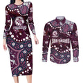 Personalized Manly Warringah Sea Eagles Couples Matching Long Sleeve Bodycon Dress and Long Sleeve Button Shirt Aboriginal Pattern with Graffiti Style Design
