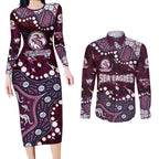 Personalized Manly Warringah Sea Eagles Couples Matching Long Sleeve Bodycon Dress and Long Sleeve Button Shirt Aboriginal Pattern with Graffiti Style Design