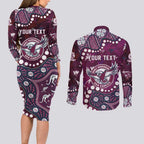 Personalized Manly Warringah Sea Eagles Couples Matching Long Sleeve Bodycon Dress and Long Sleeve Button Shirt Aboriginal Pattern with Graffiti Style Design