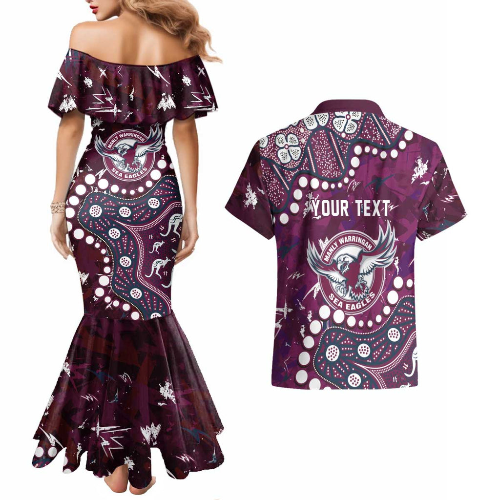 Personalized Manly Warringah Sea Eagles Couples Matching Mermaid Dress and Hawaiian Shirt Aboriginal Pattern with Graffiti Style Design