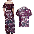 Personalized Manly Warringah Sea Eagles Couples Matching Off Shoulder Maxi Dress and Hawaiian Shirt Aboriginal Pattern with Graffiti Style Design
