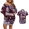 Personalized Manly Warringah Sea Eagles Couples Matching Off Shoulder Short Dress and Hawaiian Shirt Aboriginal Pattern with Graffiti Style Design