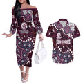 Personalized Manly Warringah Sea Eagles Couples Matching Off The Shoulder Long Sleeve Dress and Hawaiian Shirt Aboriginal Pattern with Graffiti Style Design