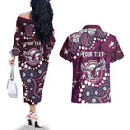 Personalized Manly Warringah Sea Eagles Couples Matching Off The Shoulder Long Sleeve Dress and Hawaiian Shirt Aboriginal Pattern with Graffiti Style Design
