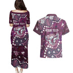 Personalized Manly Warringah Sea Eagles Couples Matching Puletasi and Hawaiian Shirt Aboriginal Pattern with Graffiti Style Design