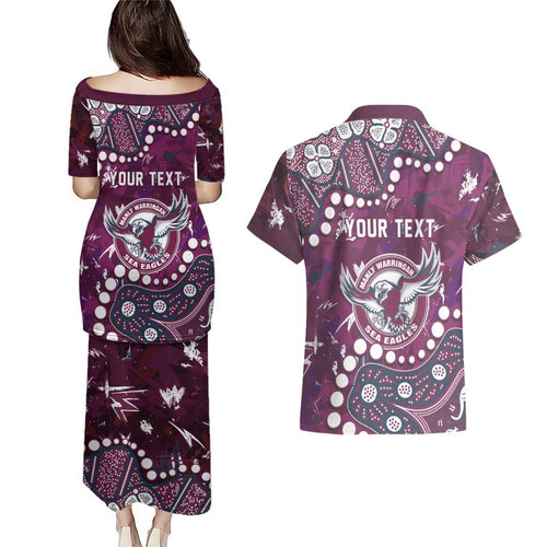 Personalized Manly Warringah Sea Eagles Couples Matching Puletasi and Hawaiian Shirt Aboriginal Pattern with Graffiti Style Design