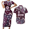 Personalized Manly Warringah Sea Eagles Couples Matching Short Sleeve Bodycon Dress and Hawaiian Shirt Aboriginal Pattern with Graffiti Style Design