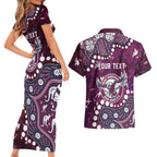 Personalized Manly Warringah Sea Eagles Couples Matching Short Sleeve Bodycon Dress and Hawaiian Shirt Aboriginal Pattern with Graffiti Style Design