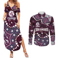 Personalized Manly Warringah Sea Eagles Couples Matching Summer Maxi Dress and Long Sleeve Button Shirt Aboriginal Pattern with Graffiti Style Design