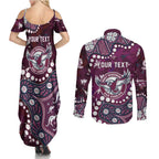 Personalized Manly Warringah Sea Eagles Couples Matching Summer Maxi Dress and Long Sleeve Button Shirt Aboriginal Pattern with Graffiti Style Design