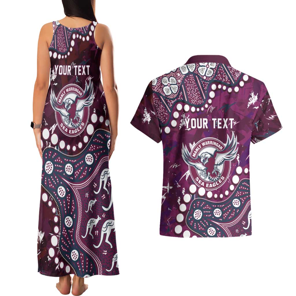 Personalized Manly Warringah Sea Eagles Couples Matching Tank Maxi Dress and Hawaiian Shirt Aboriginal Pattern with Graffiti Style Design