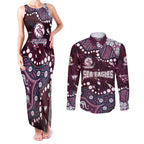 Personalized Manly Warringah Sea Eagles Couples Matching Tank Maxi Dress and Long Sleeve Button Shirt Aboriginal Pattern with Graffiti Style Design