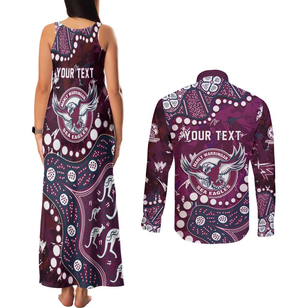 Personalized Manly Warringah Sea Eagles Couples Matching Tank Maxi Dress and Long Sleeve Button Shirt Aboriginal Pattern with Graffiti Style Design