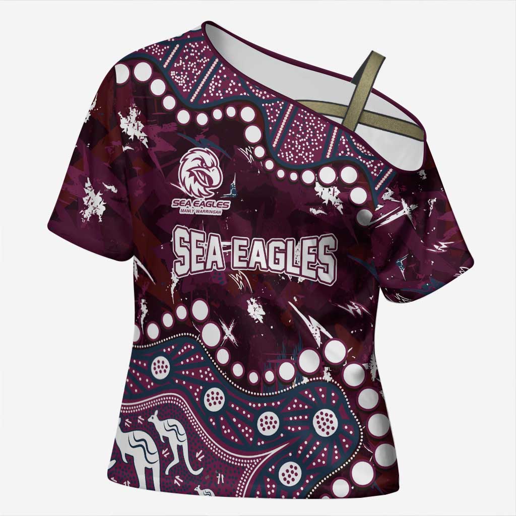 Personalized Manly Warringah Sea Eagles Cross Shoulder Shirt Aboriginal Pattern with Graffiti Style Design