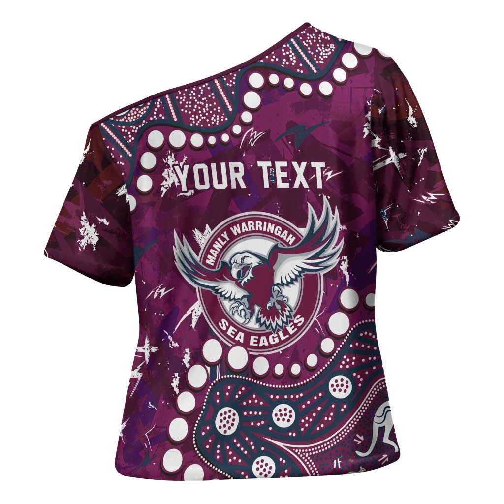 Personalized Manly Warringah Sea Eagles Cross Shoulder Shirt Aboriginal Pattern with Graffiti Style Design