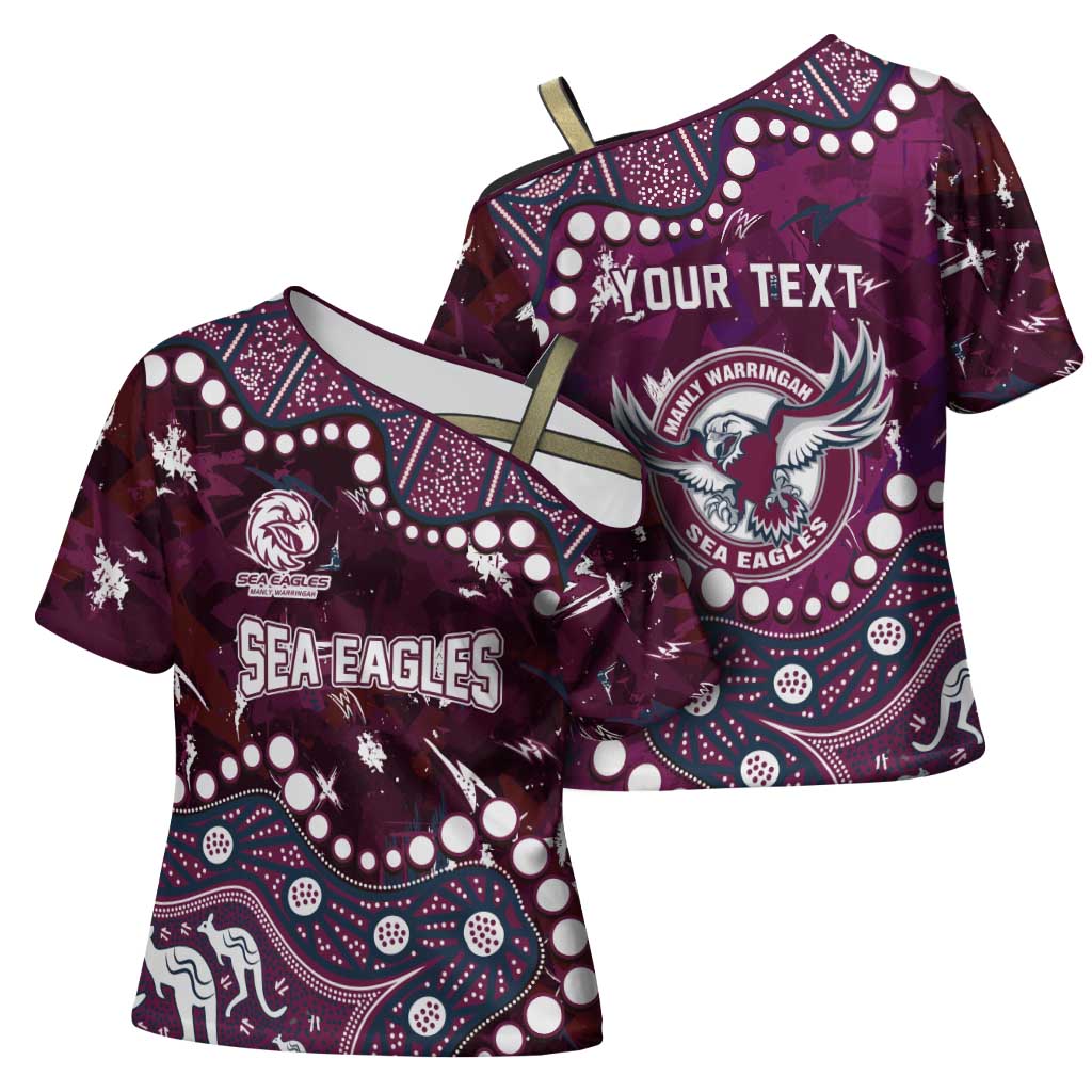 Personalized Manly Warringah Sea Eagles Cross Shoulder Shirt Aboriginal Pattern with Graffiti Style Design