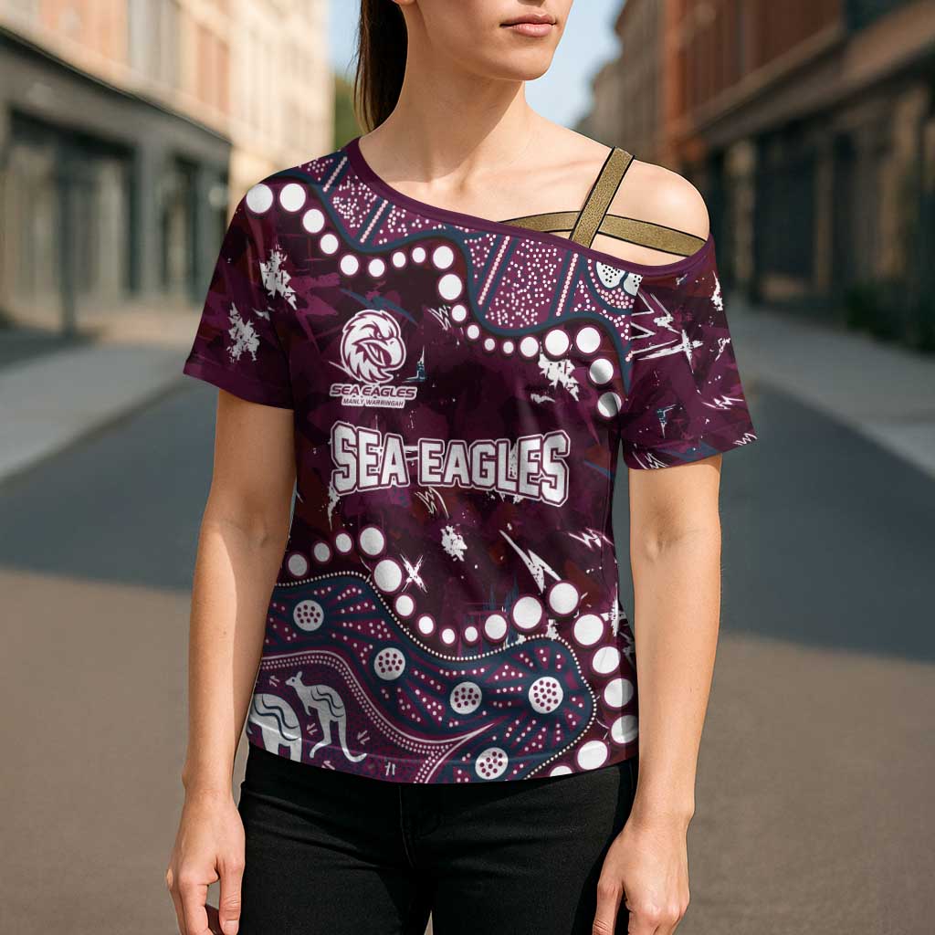 Personalized Manly Warringah Sea Eagles Cross Shoulder Shirt Aboriginal Pattern with Graffiti Style Design