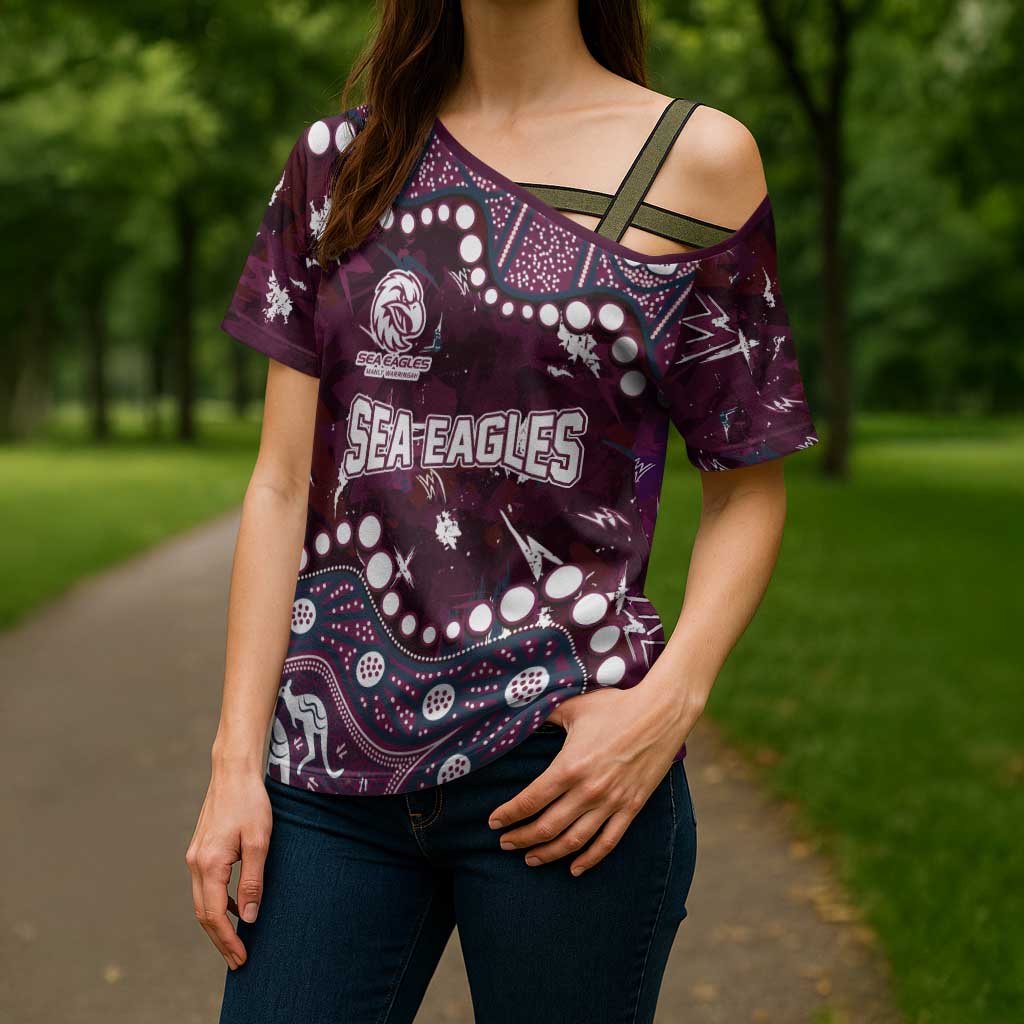 Personalized Manly Warringah Sea Eagles Cross Shoulder Shirt Aboriginal Pattern with Graffiti Style Design