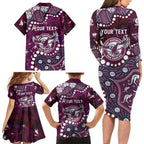 Personalized Manly Warringah Sea Eagles Family Matching Long Sleeve Bodycon Dress and Hawaiian Shirt Aboriginal Pattern with Graffiti Style Design