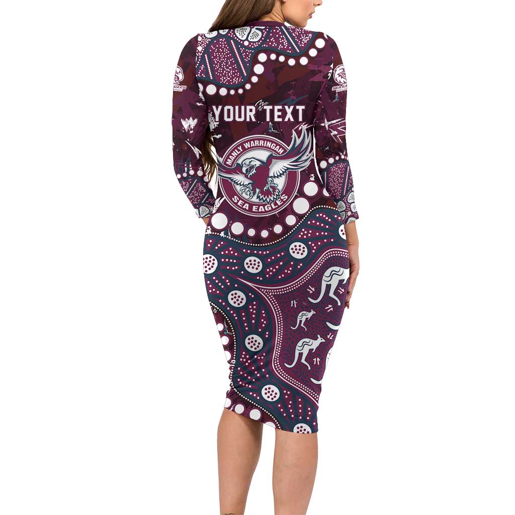 Personalized Manly Warringah Sea Eagles Family Matching Long Sleeve Bodycon Dress and Hawaiian Shirt Aboriginal Pattern with Graffiti Style Design