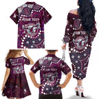 Personalized Manly Warringah Sea Eagles Family Matching Off The Shoulder Long Sleeve Dress and Hawaiian Shirt Aboriginal Pattern with Graffiti Style Design