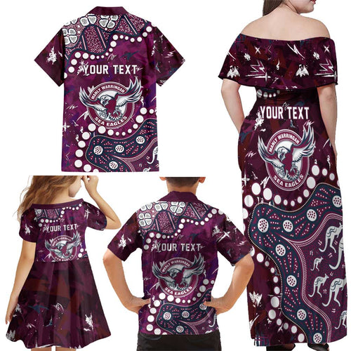 Personalized Manly Warringah Sea Eagles Family Matching Off Shoulder Maxi Dress and Hawaiian Shirt Aboriginal Pattern with Graffiti Style Design