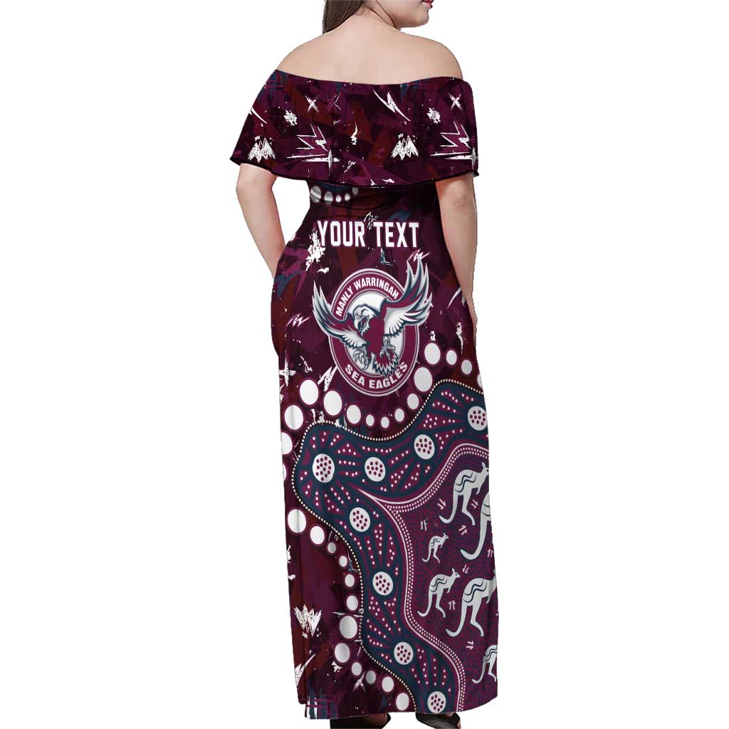 Personalized Manly Warringah Sea Eagles Family Matching Off Shoulder Maxi Dress and Hawaiian Shirt Aboriginal Pattern with Graffiti Style Design