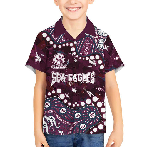 Personalized Manly Warringah Sea Eagles Family Matching Off Shoulder Maxi Dress and Hawaiian Shirt Aboriginal Pattern with Graffiti Style Design