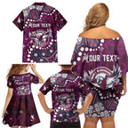 Personalized Manly Warringah Sea Eagles Family Matching Off Shoulder Short Dress and Hawaiian Shirt Aboriginal Pattern with Graffiti Style Design