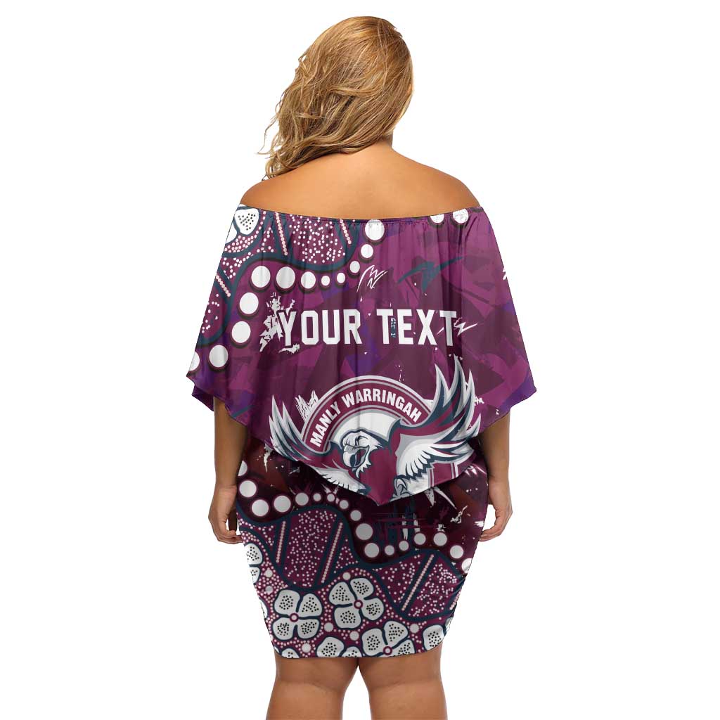 Personalized Manly Warringah Sea Eagles Family Matching Off Shoulder Short Dress and Hawaiian Shirt Aboriginal Pattern with Graffiti Style Design