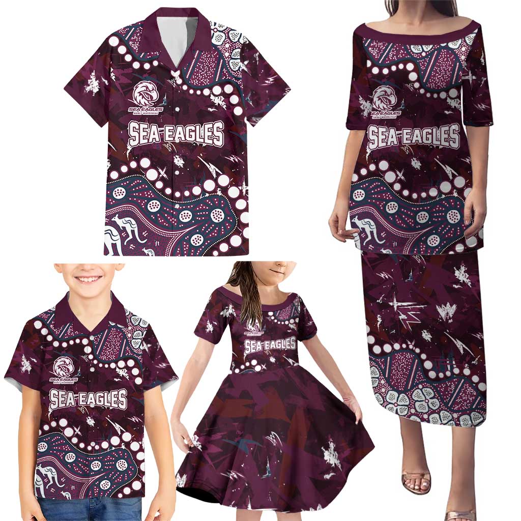 Personalized Manly Warringah Sea Eagles Family Matching Puletasi and Hawaiian Shirt Aboriginal Pattern with Graffiti Style Design