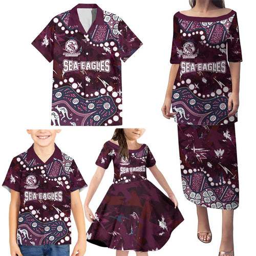 Personalized Manly Warringah Sea Eagles Family Matching Puletasi and Hawaiian Shirt Aboriginal Pattern with Graffiti Style Design