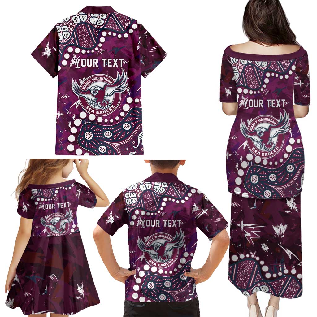 Personalized Manly Warringah Sea Eagles Family Matching Puletasi and Hawaiian Shirt Aboriginal Pattern with Graffiti Style Design