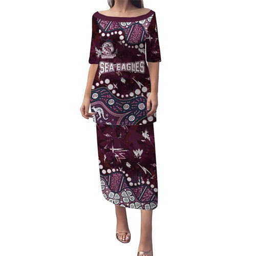 Personalized Manly Warringah Sea Eagles Family Matching Puletasi and Hawaiian Shirt Aboriginal Pattern with Graffiti Style Design