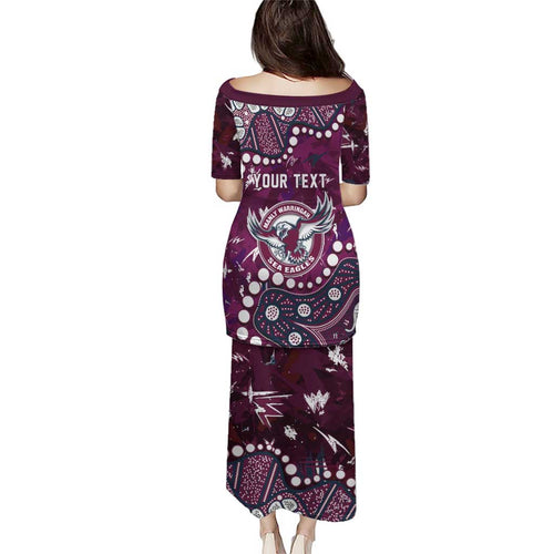 Personalized Manly Warringah Sea Eagles Family Matching Puletasi and Hawaiian Shirt Aboriginal Pattern with Graffiti Style Design