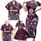 Personalized Manly Warringah Sea Eagles Family Matching Short Sleeve Bodycon Dress and Hawaiian Shirt Aboriginal Pattern with Graffiti Style Design
