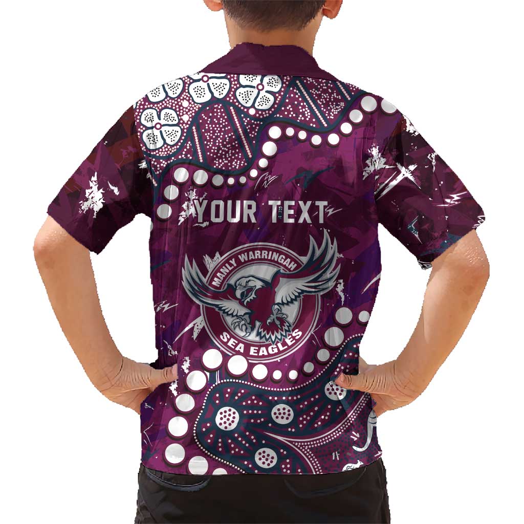 Personalized Manly Warringah Sea Eagles Family Matching Short Sleeve Bodycon Dress and Hawaiian Shirt Aboriginal Pattern with Graffiti Style Design