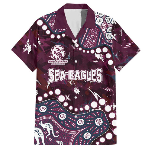 Personalized Manly Warringah Sea Eagles Family Matching Short Sleeve Bodycon Dress and Hawaiian Shirt Aboriginal Pattern with Graffiti Style Design
