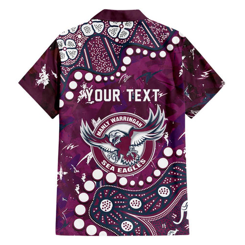 Personalized Manly Warringah Sea Eagles Family Matching Short Sleeve Bodycon Dress and Hawaiian Shirt Aboriginal Pattern with Graffiti Style Design