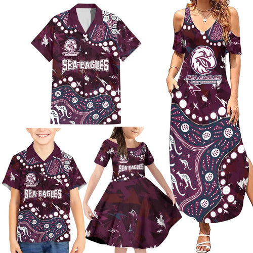Personalized Manly Warringah Sea Eagles Family Matching Summer Maxi Dress and Hawaiian Shirt Aboriginal Pattern with Graffiti Style Design