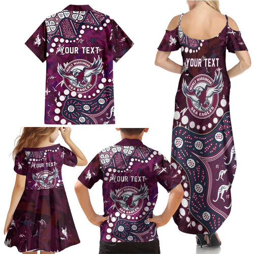 Personalized Manly Warringah Sea Eagles Family Matching Summer Maxi Dress and Hawaiian Shirt Aboriginal Pattern with Graffiti Style Design