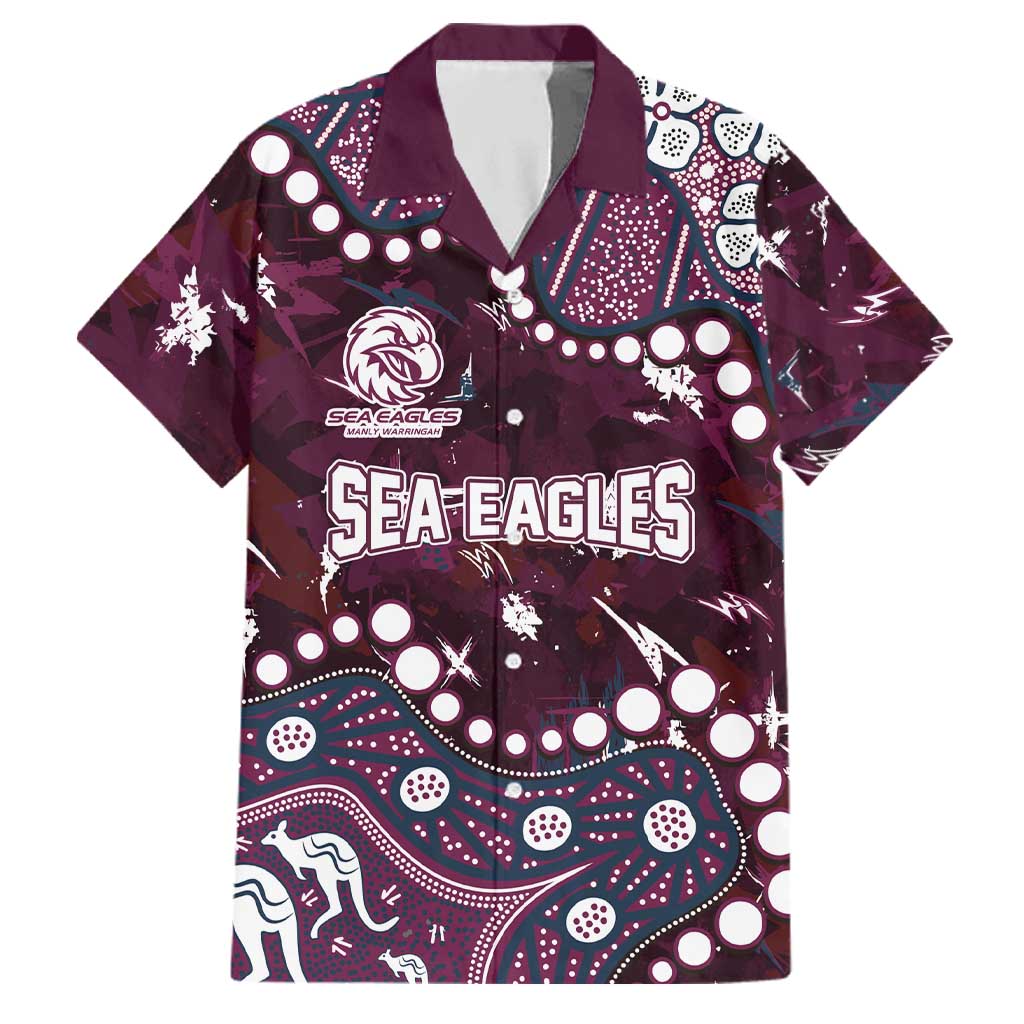 Personalized Manly Warringah Sea Eagles Family Matching Summer Maxi Dress and Hawaiian Shirt Aboriginal Pattern with Graffiti Style Design