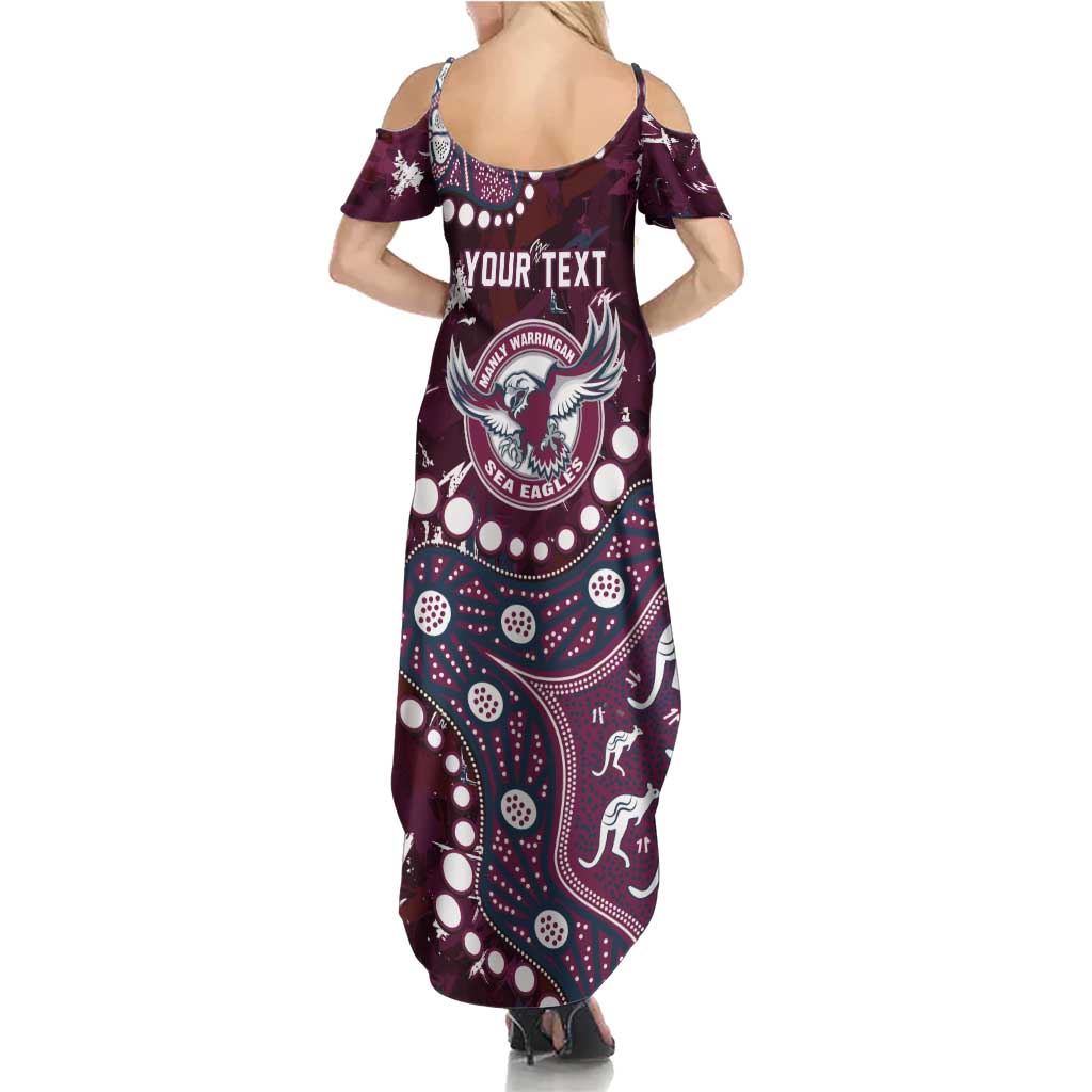 Personalized Manly Warringah Sea Eagles Family Matching Summer Maxi Dress and Hawaiian Shirt Aboriginal Pattern with Graffiti Style Design