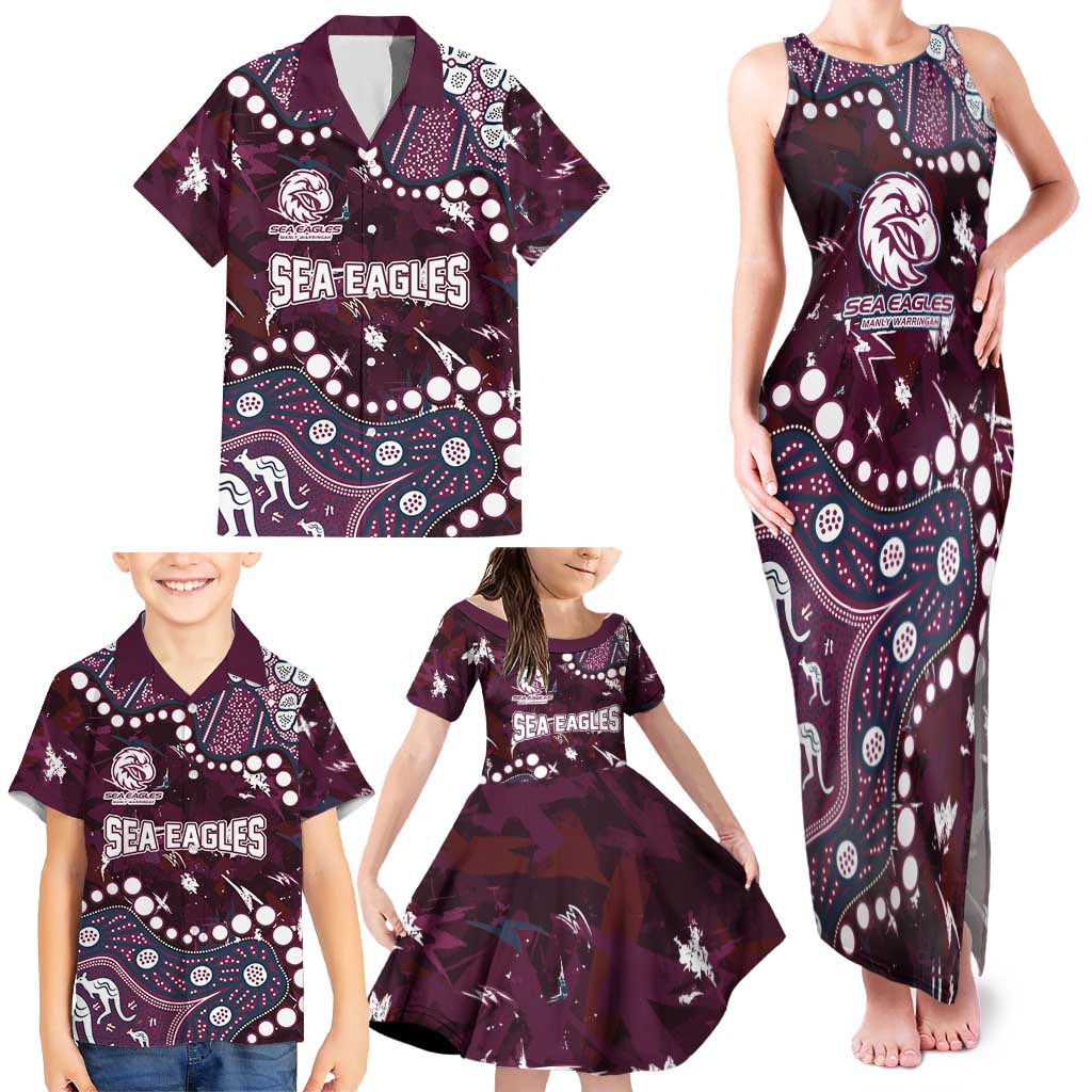 Personalized Manly Warringah Sea Eagles Family Matching Tank Maxi Dress and Hawaiian Shirt Aboriginal Pattern with Graffiti Style Design